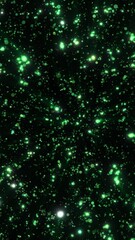 Wall Mural - green glowing bokeh particles scattered on a dark background, forming a radiant visual explosion of 