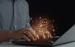 © MUNTHITA - Businessman chatting with AI assistant bot through live message on laptop for client service and information support in digital business technology online communication using AI live chat conversation