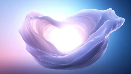 Leinwandbilder - Abstract Cloth and Light:  A captivating display of flowing fabric gently swirls in the light, with vibrant and delicate hues of blue and violet and luminous core of light.