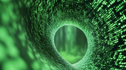 Poster - Tunnel of Code: A digital tunnel vision with vibrant green pixel, beckoning into an inviting realm of endless potential and innovative technology.