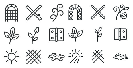Decorative line art elements for garden and nature-themed designs
