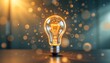 © Plake - abstract virtual light bulb hologram on shiny metal background idea concept multiexposure photo, emanating warm ivory tones suggesting munity