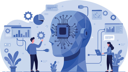 Wall Mural - artificial intelligence technology concept with human head and circuit board illustration