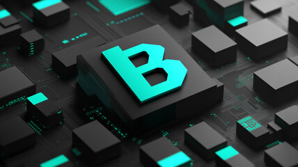 Geometric tech B in black and teal for software developer company