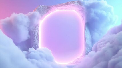 Poster - Dreamscape Portal: A mesmerizing journey into the ethereal with a glowing portal, floating amidst fluffy clouds and a surreal landscape. 