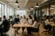 © Bijac - Blurred Modern Office Interior Background with People Working Collaboratively and Meeting at a Table Business Concept