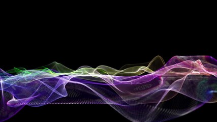 Wall Mural - futuristic video animation with particle wave object in slow motion and space for text, 4096x2304 lo