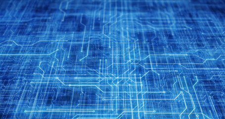 Wall Mural - abstract digital technology background depicting interconnected circuits and data pathways, ideal fo