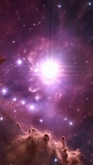Wall Mural - Spectacular view of a vibrant nebula with glowing stars and cosmic dust clouds against a dark starry sky in deep space