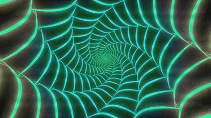Glowing green spider web on a black background suitable for Halloween themed designs, spooky posters, and eerie social media graphics.
