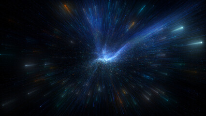 Wall Mural - warp speed space travel through a dynamic, abstract cosmos. streams of light and stars rush past, vi