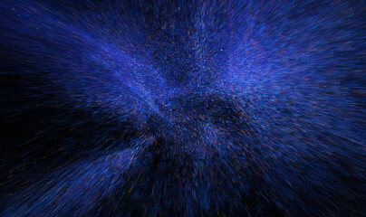 Wall Mural - abstract blue, red and orange light streaks radiating from a central point on a black background, cr