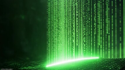 Poster - Cascading Digital Code: Streams of vibrant green digital code cascade down, illuminating a textured surface in a dramatic display of information flow and technological advancement.