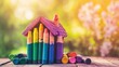 © ari - Colorful crayons create a miniature house