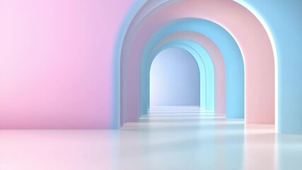 Aufkleber - Pastel Archway: A dreamlike perspective unfolds, featuring a series of archways in soft pastel hues, creating a serene and artistic composition.