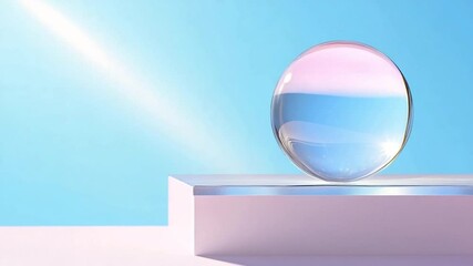 Poster - Ethereal Orb: A captivating, half-clear orb, delicately perched atop a minimalist, pristine pedestal, reflects a spectrum of delicate colors, evoking a sense of calm and serenity.
