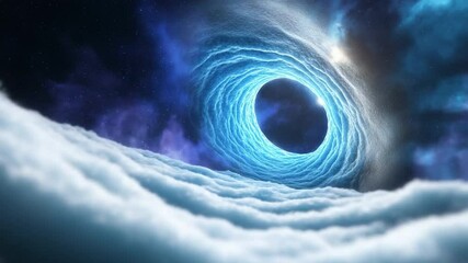 Poster - Celestial Vortex: A mesmerizing cosmic vortex of swirling nebulae and celestial energy, a vibrant blue ring dominates the dark expanse of space, creating a breathtaking and ethereal spectacle. 