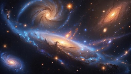 Wall Mural - Colorful spiral galaxies in deep space.