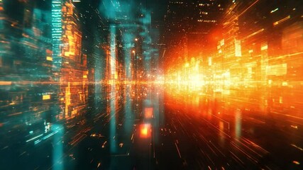 Poster - Cyber Cityscape: A vibrant futuristic city awash in the glow of digital energy, showcasing a mesmerizing fusion of technology and urban life.