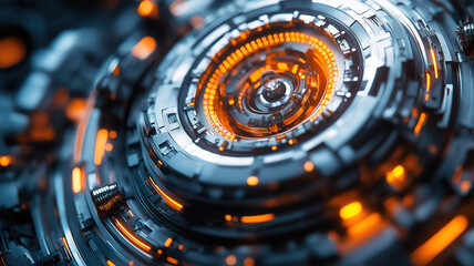 Wall Mural - close up view of futuristic mechanical component with advanced industrial design details
