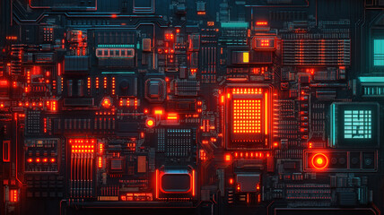 Wall Mural - intricate circuit board with glowing components showcasing advanced electronic technology