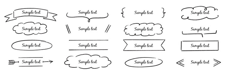 Fototapete - Text box hand drawn banner, frame set. Hand style brush stroke, rustic banner, cute tag, label, ornament and highlight. Graphic text shape, headline badge decoration elements. Vector illustration