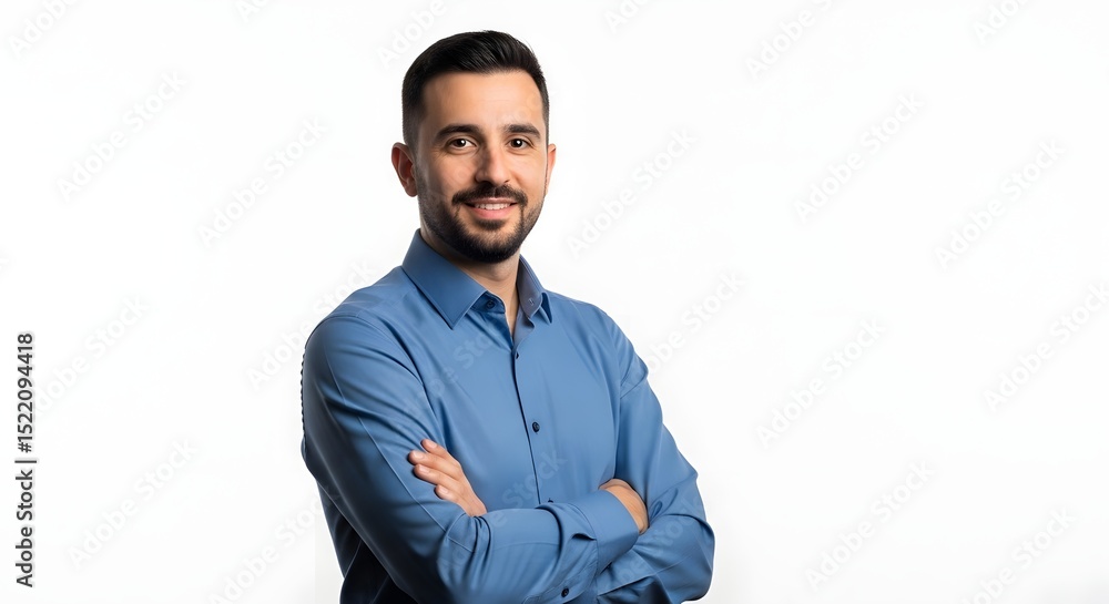 Stock-Foto „Stock photo of confident man in blue shirt with arms ...