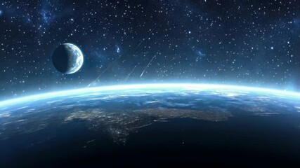 Wall Mural - celestial wonders above earth with a clear blue sky, moon, and shooting stars, a blue sky with the m