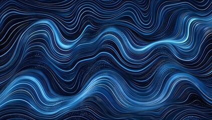 Wall Mural - abstract blue wave background with dots and lines, a high-tech concept of big data or digital techno