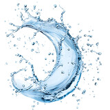 Dynamic water splash with droplets on black background