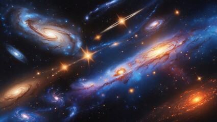 Wall Mural - Colorful galaxies intermingling in deep space.