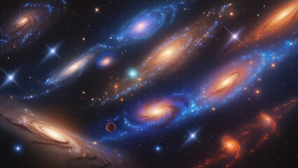 Wall Mural - A cosmic tapestry of interacting galaxies in deep space.