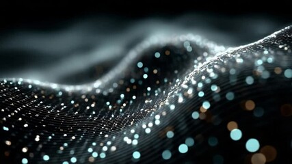 Leinwandbilder - Digital Serenity: An artistic view of an abstract, flowing digital landscape. Small, shimmering points of light cascade over a dark backdrop. Evoking a sense of depth and movement.