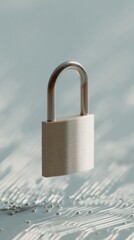 Aufkleber - Metallic Padlock on Circuit Board with Digital Connections, Symbolizing Cybersecurity and Data Protection in High-Tech Security Marketing and Innovation