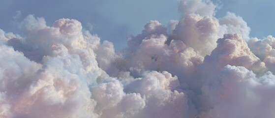 Poster - Fluffy Cloud Formations with Soft Haze Overlay and Natural Texture in Industrial Documentary Style for Digital Design and Atmospheric Serenity