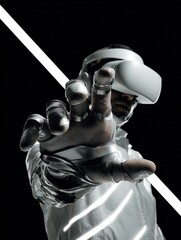 Aufkleber - Immersive Virtual Reality Experience with Haptic Feedback Gloves and VR Headset in Dramatic Monochrome for Professional Training Innovation
