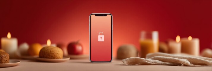 Poster - Modern Digital Security Visualization Smartphone with Protective Shield and Lock Icon for Data Protection in Cybersecurity and Tech Industry