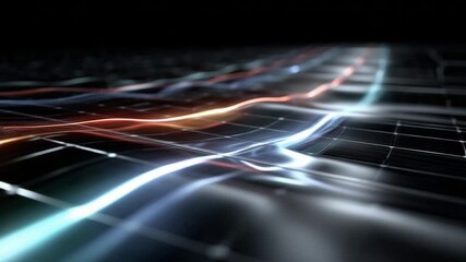 Poster - Network flow of information: Dynamic digital lines weave across a grid, representing the intricate pathways of data.
