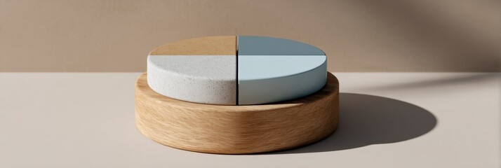 Aufkleber - Minimalist Portfolio Hedge Pie Chart on Wooden Base with Neutral Backdrop for Corporate Finance Risk Management and Asset Allocation Visualization