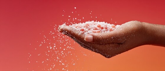 Poster - Close-Up of Open Palm Holding Freshly Fallen Hailstones with Varied Sizes Against Vibrant Background for Weather Impact and Storm Severity Documentation