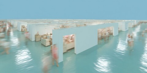 Leinwandbilder - Digital Twin Aerial View of Advanced Tech Factory with Transparent Overlay Revealing Robotic Machinery and Intelligent Manufacturing Systems