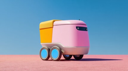 Poster - Compact Autonomous Delivery Robot with Wheels and Cargo Compartment in Minimalist Style for Innovative Tech and Modern Logistics Solutions