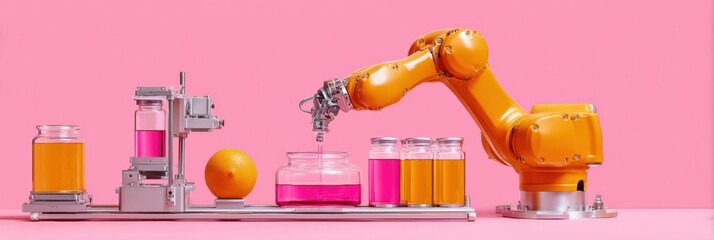 Aufkleber - Robotic arms automating biopharmaceutical manufacturing with glass vials and digital control panels in advanced biotech production facility