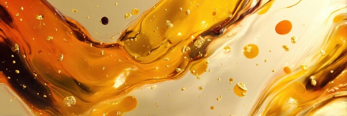 Aufkleber - Abstract Amber Liquid Splash with Dynamic Fluid Motion in Close-up, Modern Texture Art for Digital Marketing and Commercial Branding Use