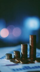 Aufkleber - Public sector economic growth with ascending stacked coins bar graph on financial documents symbolizing investment strategy and IPO transition trends