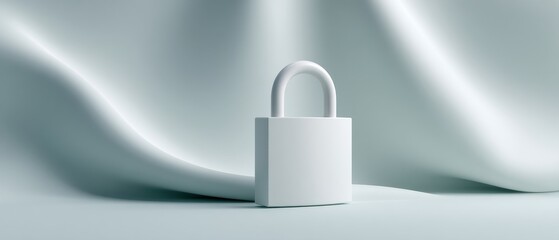 Poster - Minimalist Padlock Shield Icon on Soft Fabric Background Representing Modern Website Security and Privacy Protection for Digital Services
