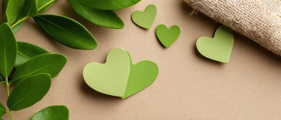 Aufkleber - Handwritten Love Message with Green Heart Shapes on Textured Kraft Paper - Minimalist Eco Romantic Design for Authentic Emotional Marketing