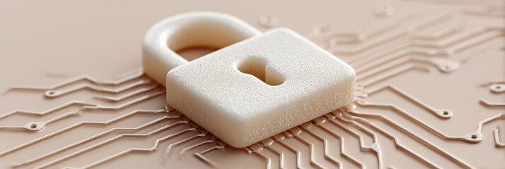 Aufkleber - Metallic Lock Symbol on Circuit Board Representing Cybersecurity and Encrypted Hardware Protection in Modern Technology and Digital Security Trend