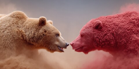 Aufkleber - Dramatic Bull and Bear Clash with American Flag Backdrop Symbolizing Market Volatility and Economic Policy Impact in Financial Industry