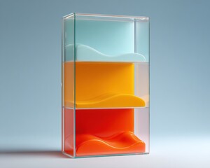 Leinwandbilder - Modern Transparent Glass Display Cabinet with Vibrant Colored Shelves and Integrated Lighting for Premium Retail and Exhibition Showcase Solutions